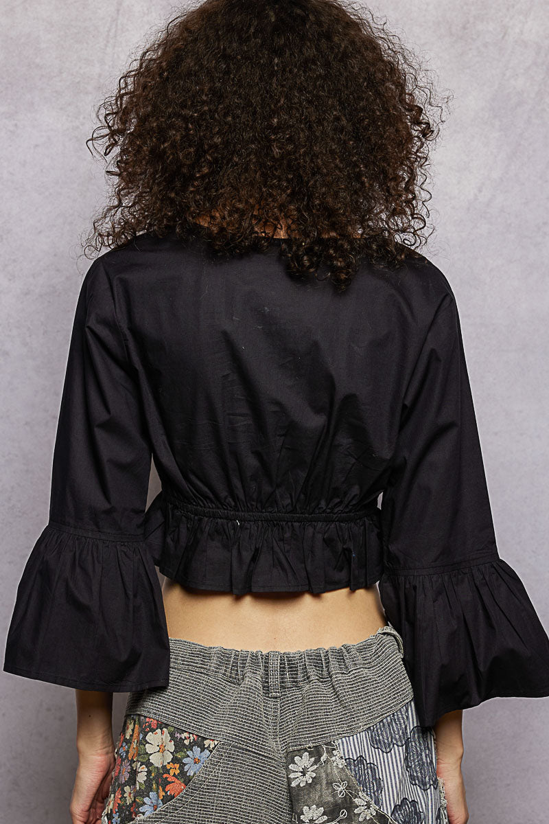 POL Floral Embroidered Cropped Blouse