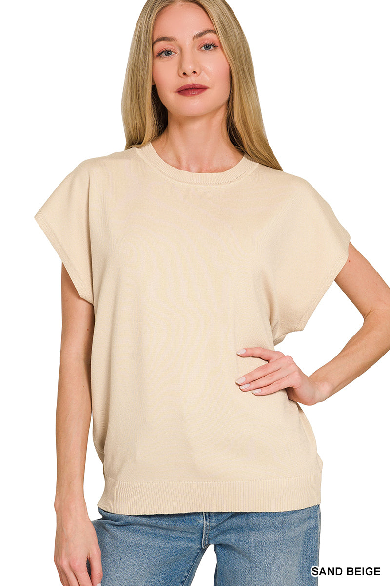 Zenana Viscose Round-neck Short Sleeve Sweater