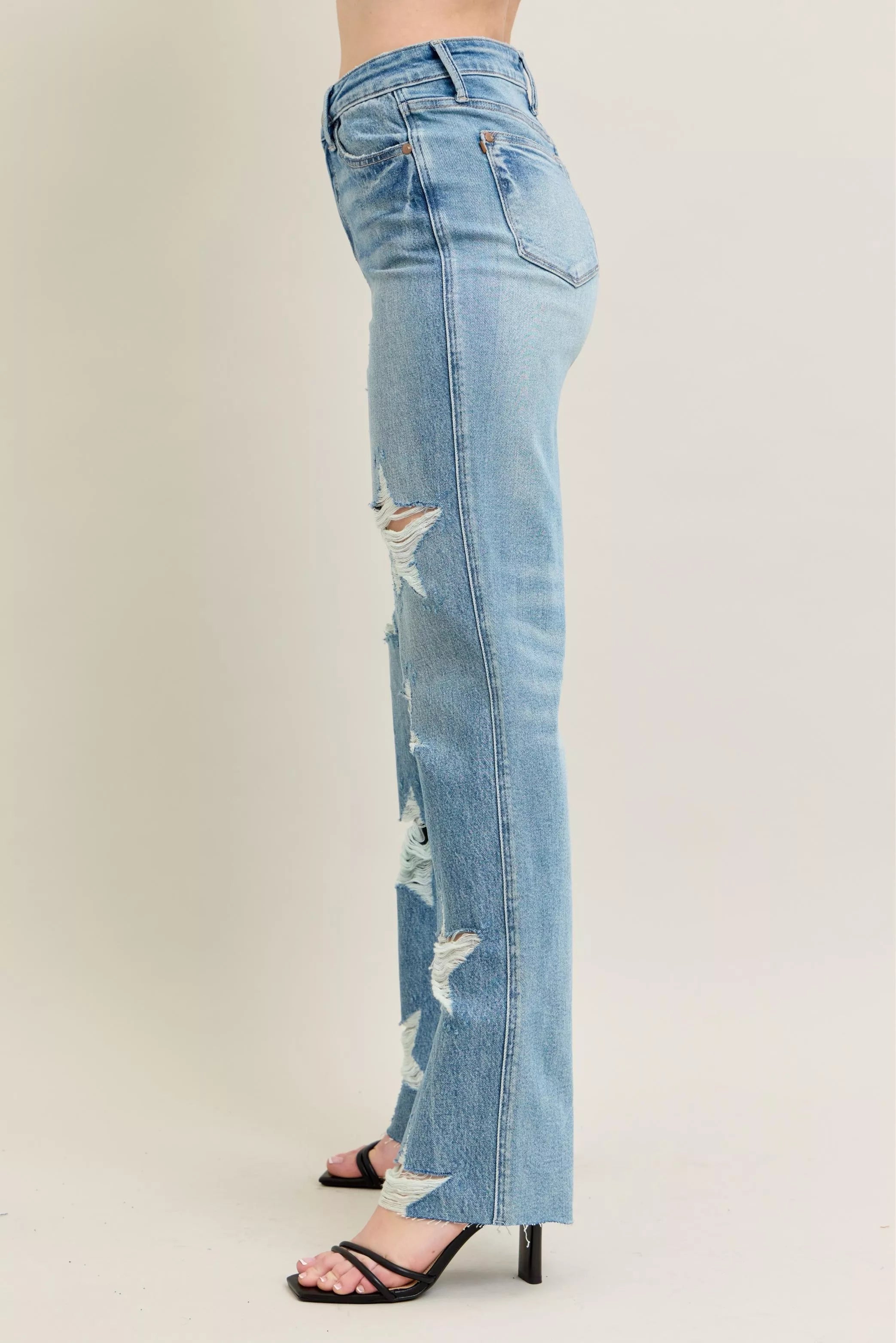 Judy Blue High Waist Rigid Magic Star Shaped Destroy 90's Straight Jeans 88915