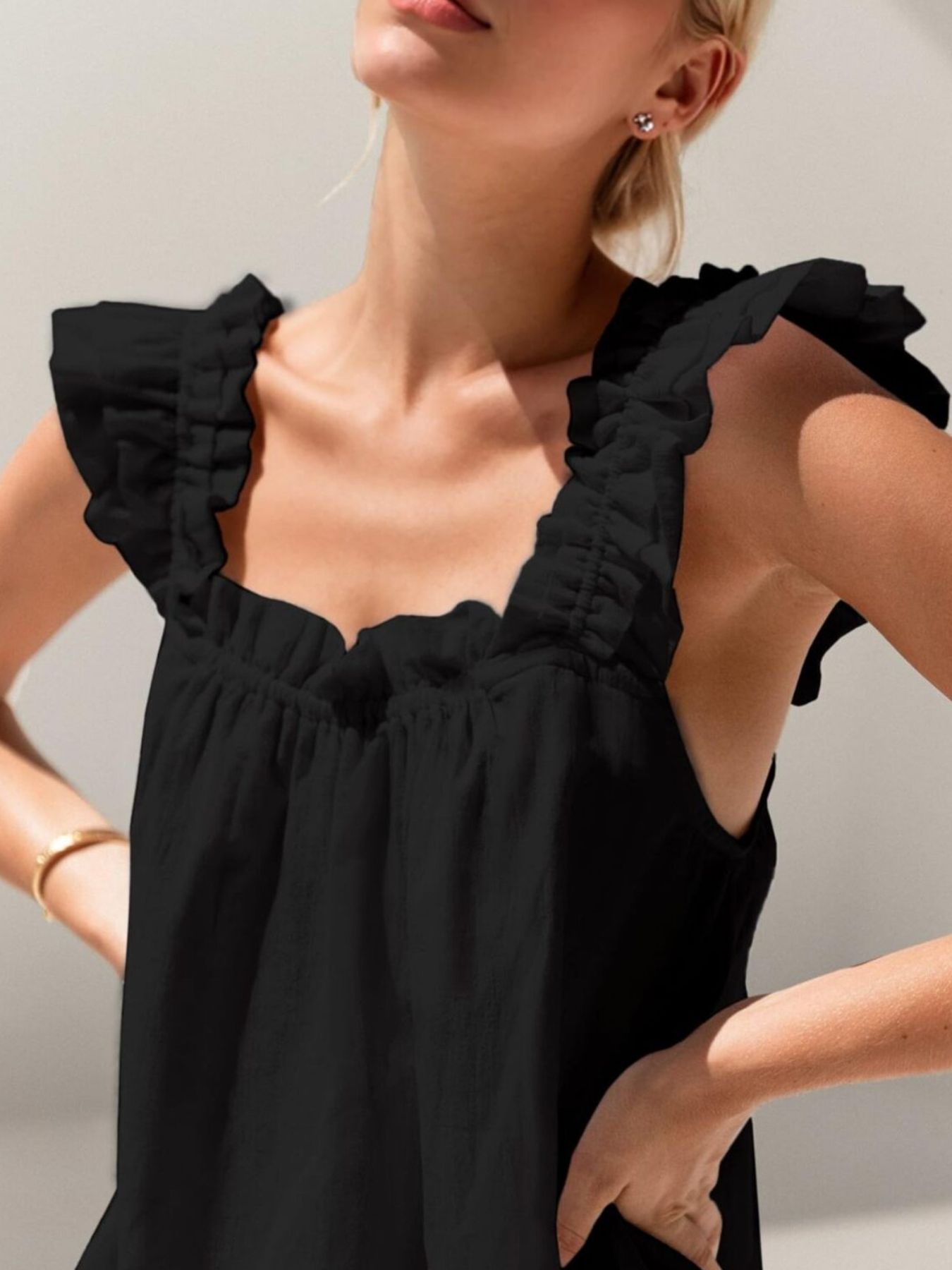 Ruffle Trim Top and Shorts Set Black