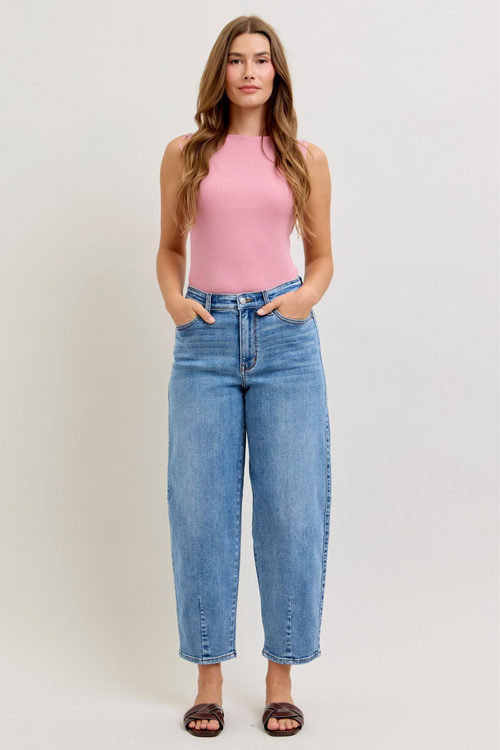 Judy Blue High Waist Front Darts Back Yoke Barrel Denim Jeans 82712 15 32