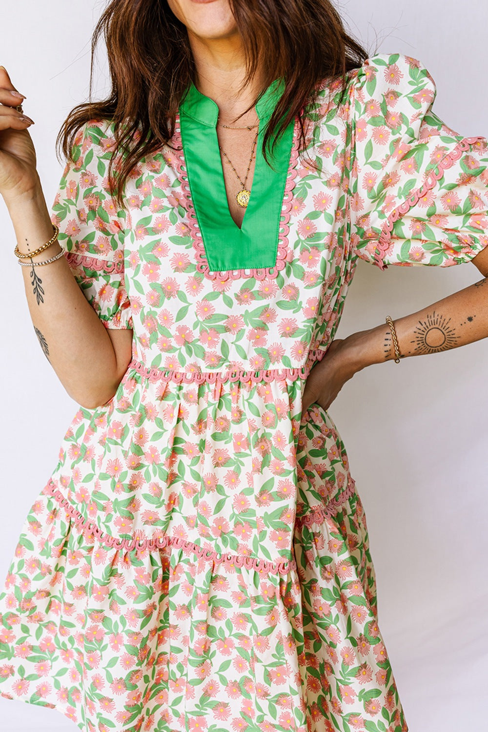 Floral Print Tiered Mini Dress
