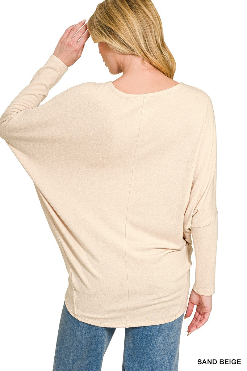 Zenana Hacci Dolman Sleeve Boat Neck Top