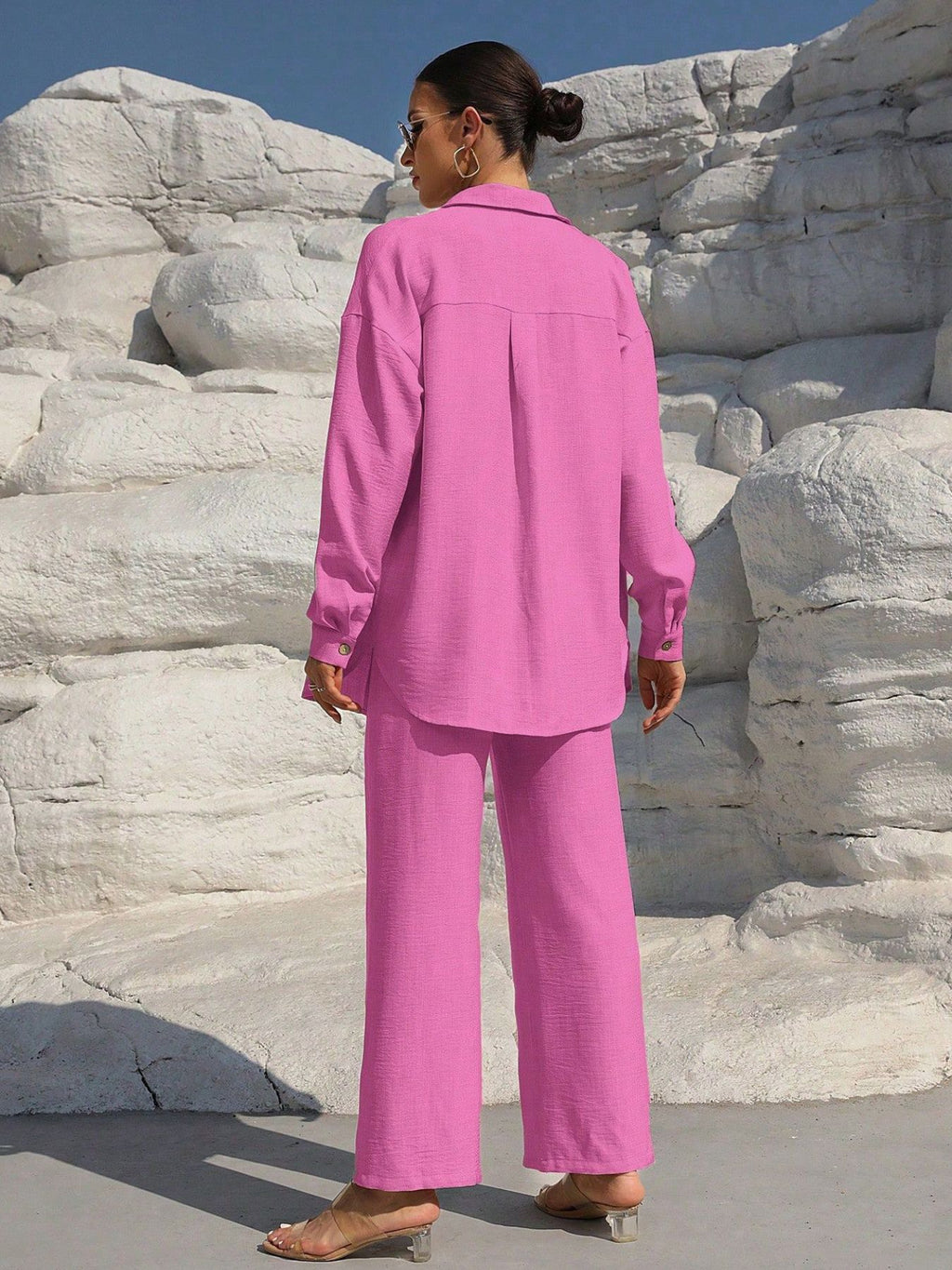 Button Up Long Sleeve Shirt and Pants Set