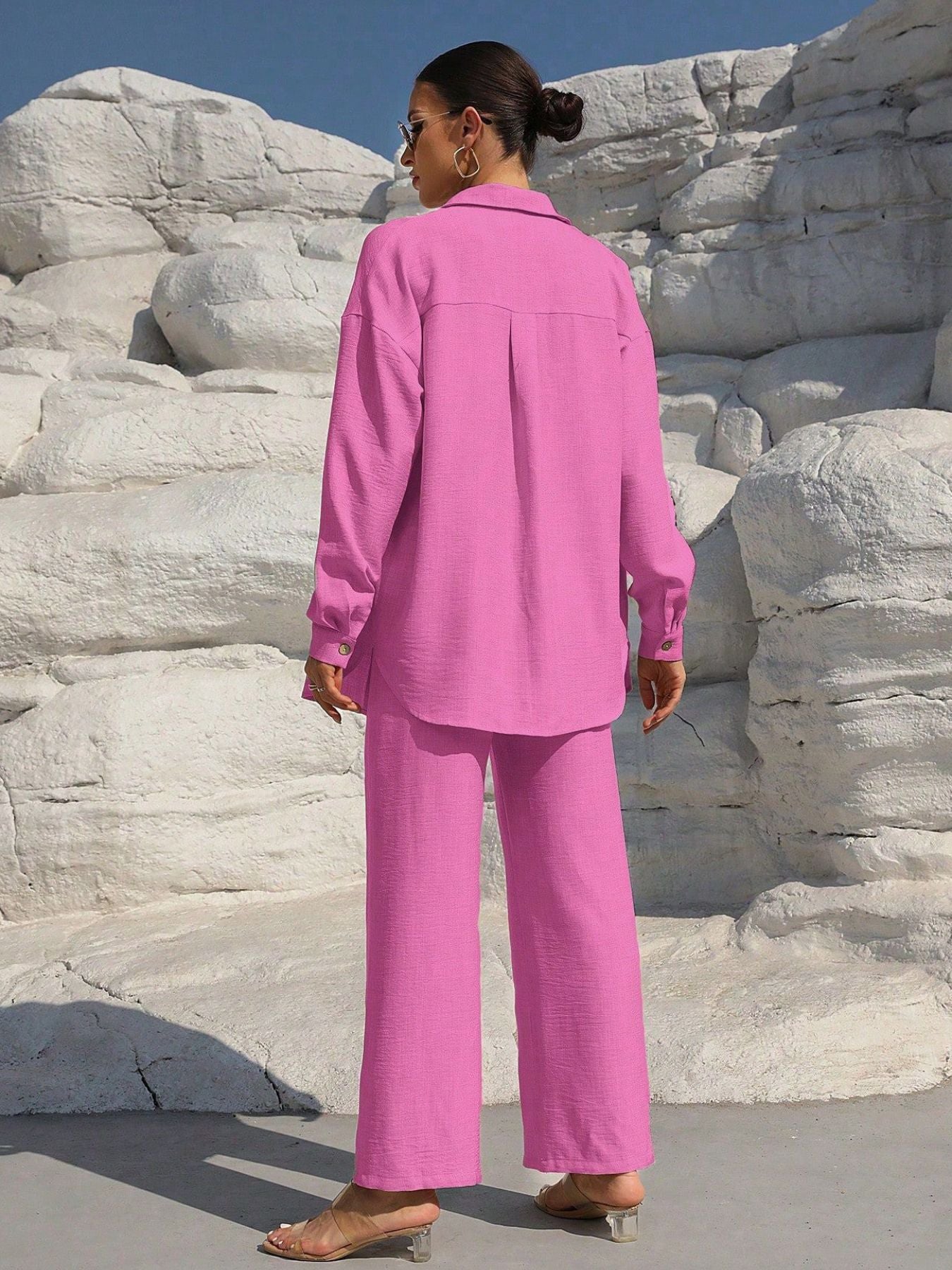 Button Up Long Sleeve Shirt and Pants Set