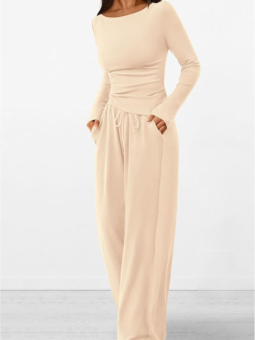 Round Neck Long Sleeve Top and Pants Set