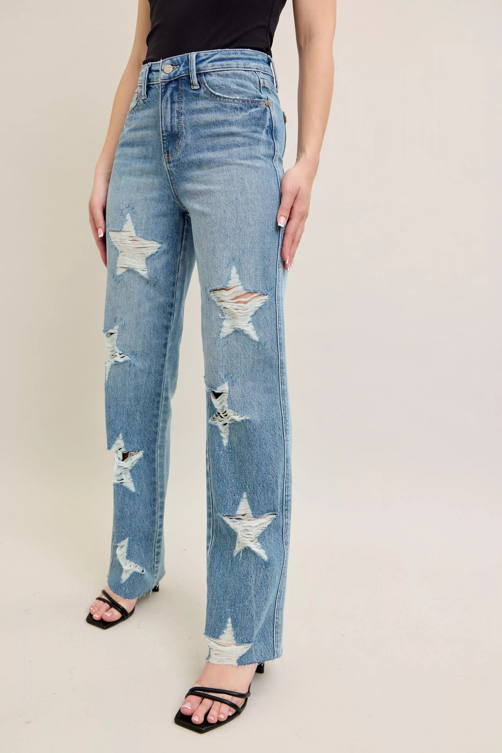 Judy Blue High Waist Rigid Magic Star Shaped Destroy 90's Straight Jeans 88915
