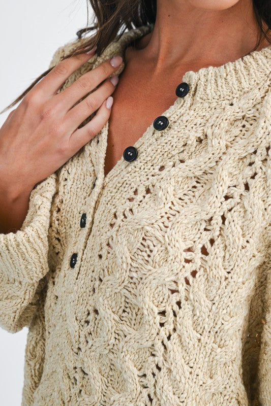 Aemi + Co Textured Cropped Henley Knit Sweater