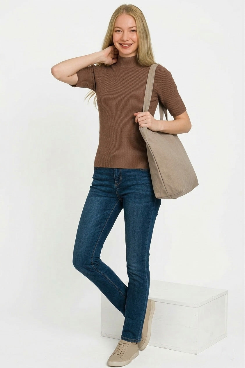 Zenana Viscose Ribbed Mock Neck Sweater