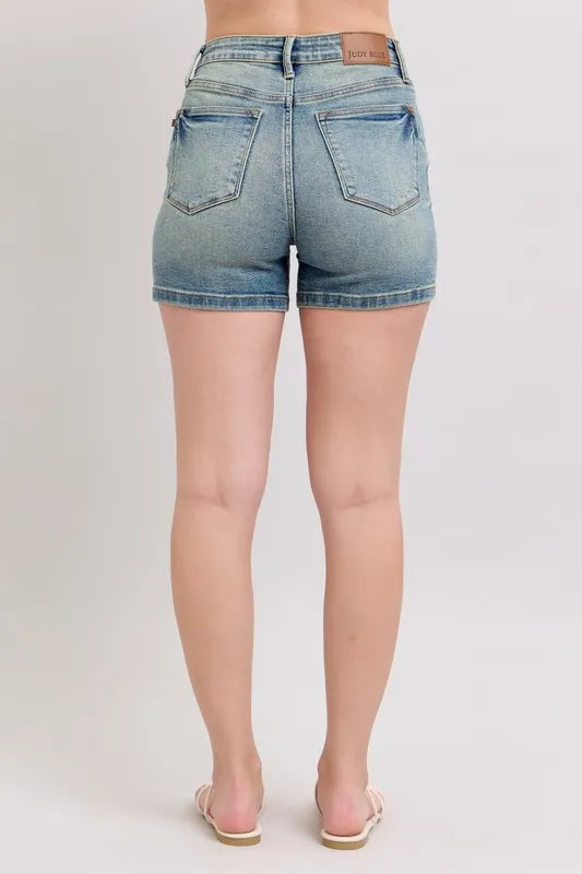 Judy Blue Full Size V-Front Vintage Wash Shorts Plus Size