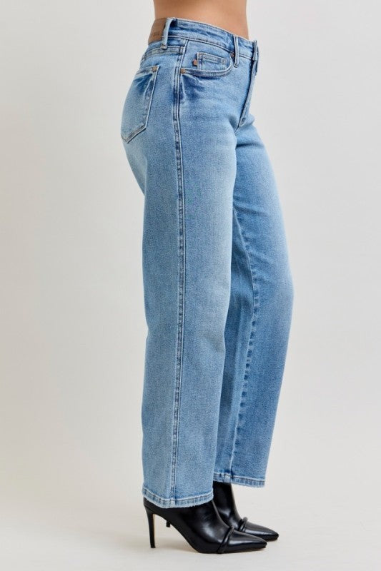 Judy Blue Mid Rise Tummy Control Vintage Wash Straight Denim Jeans 88943 - Petite