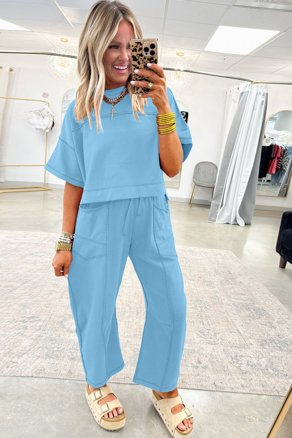 Sky Blue Drop Shoulder Boxy Tee and Barrel Pants Set