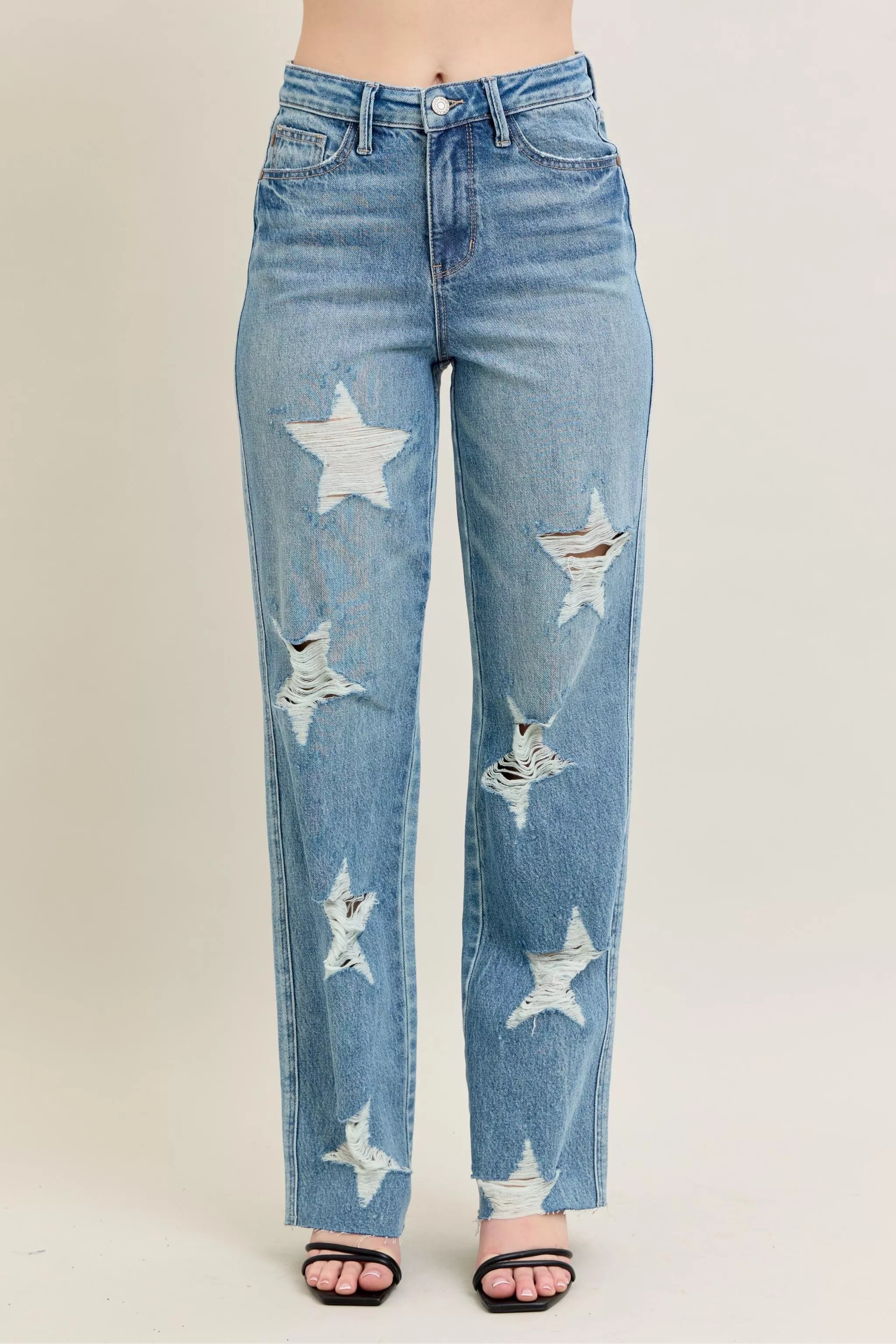 Judy Blue High Waist Rigid Magic Star Shaped Destroy 90's Straight Jeans 88915 MD