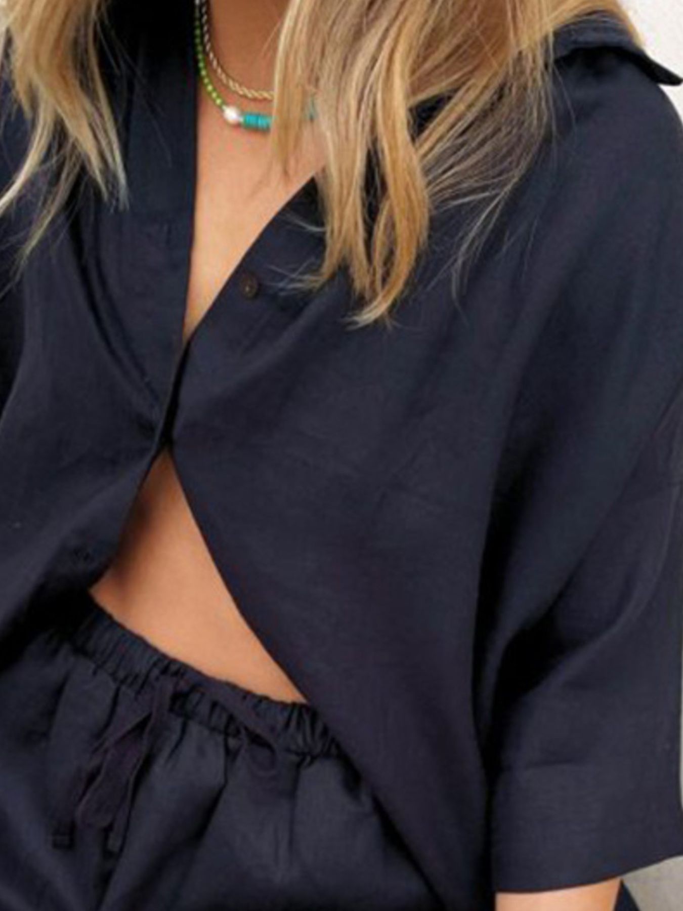 Button Up Shirt and Drawstring Shorts Set