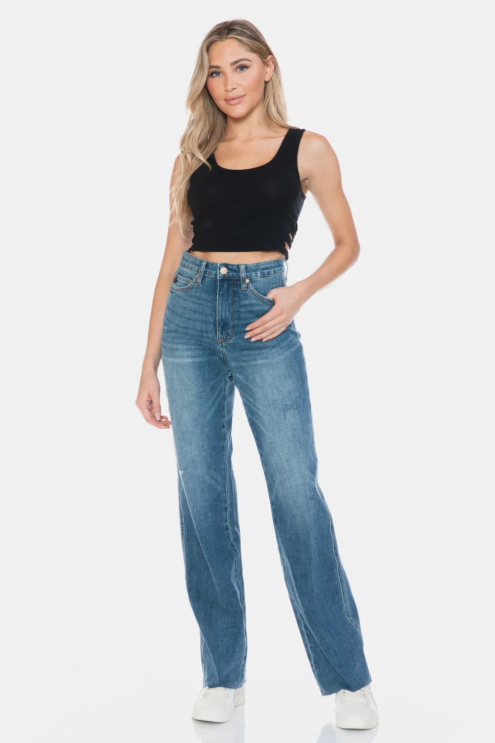 Judy Blue Tummy Control Cut Raw Hem Straight Jeans 88848