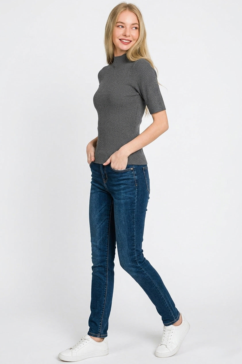 Zenana Viscose Ribbed Mock Neck Sweater