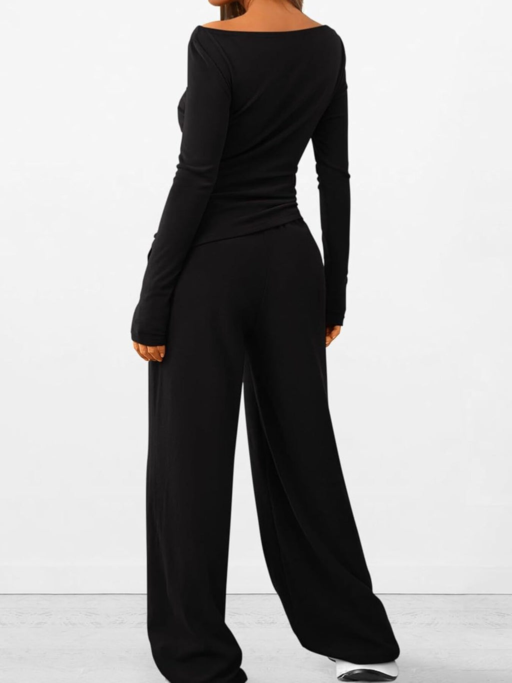 Round Neck Long Sleeve Top and Pants Set