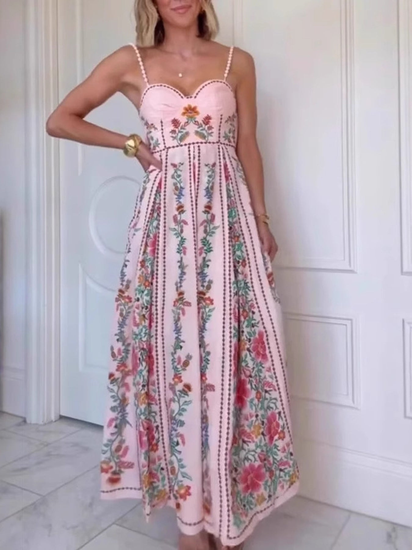 Floral Print Sweetheart Neck Cami Dress Pink