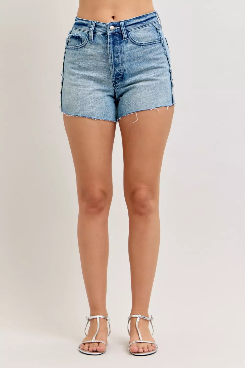 Judy Blue Hw Rigid Magic Cut Off Denim Shorts with Raw Side Seams MD