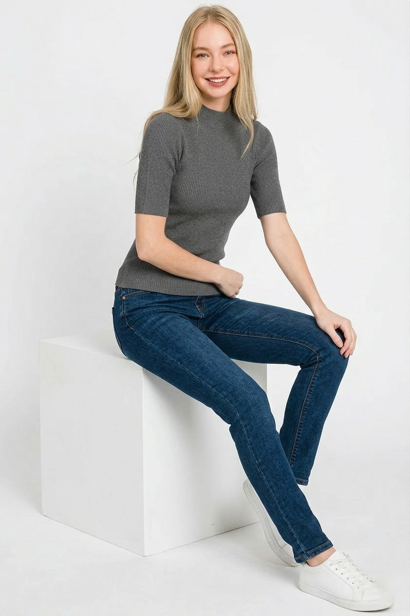 Zenana Viscose Ribbed Mock Neck Sweater