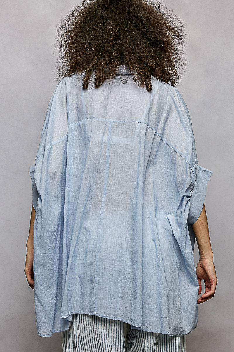 POL Button Down Embroidered Floral High-Low Hem Shirt