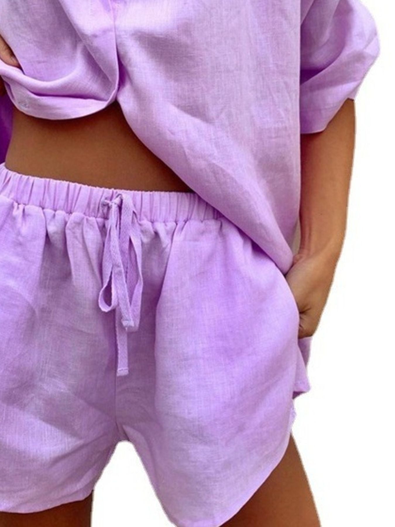 Button Up Shirt and Drawstring Shorts Set