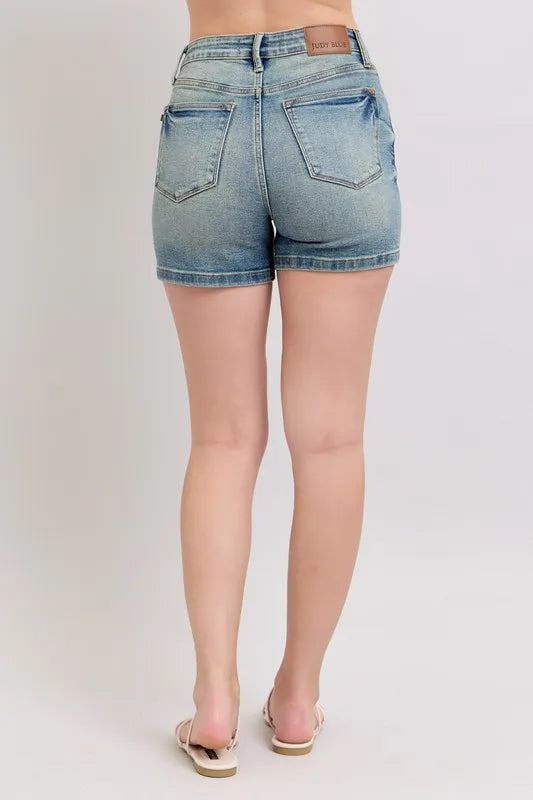 Judy Blue Full Size V-Front Vintage Wash Shorts Plus Size