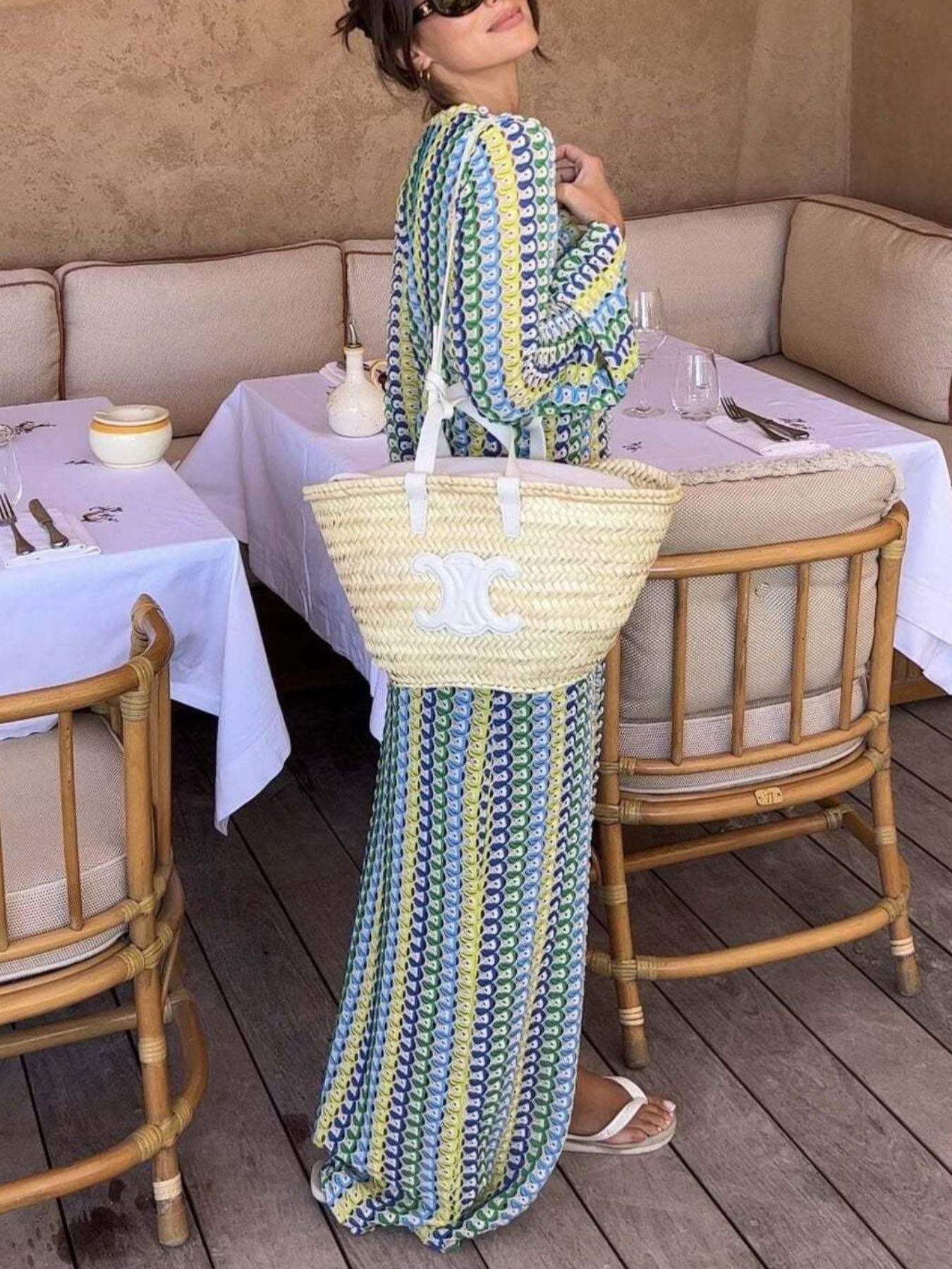 Slit Striped Knit Maxi Dress