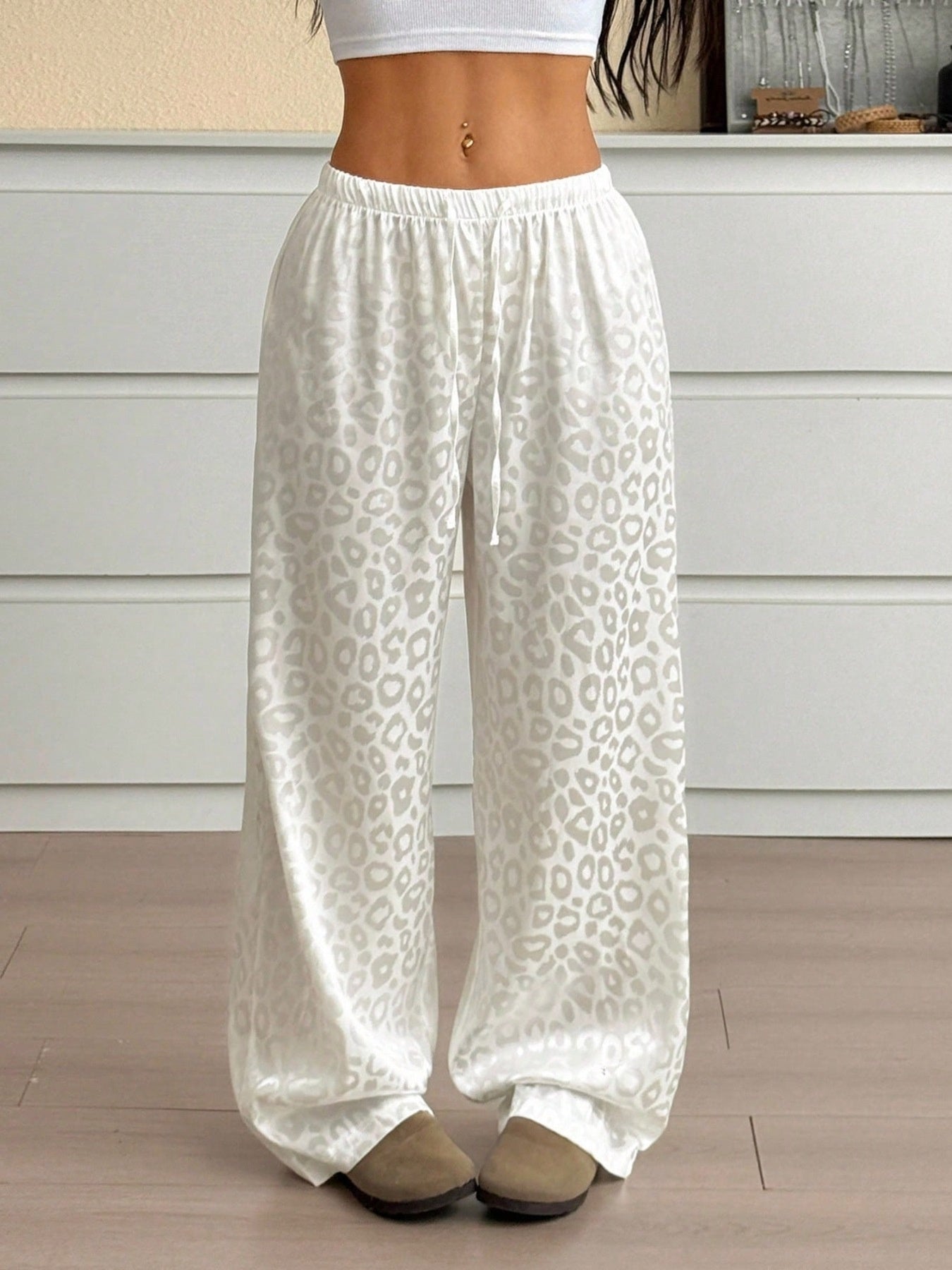 Leopard Print Wide Leg Pants