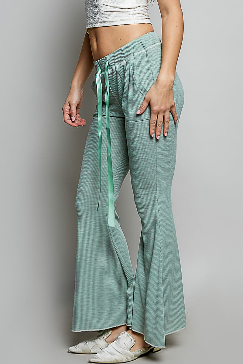 POL Drawstring Textured Ribbed Knit Pants