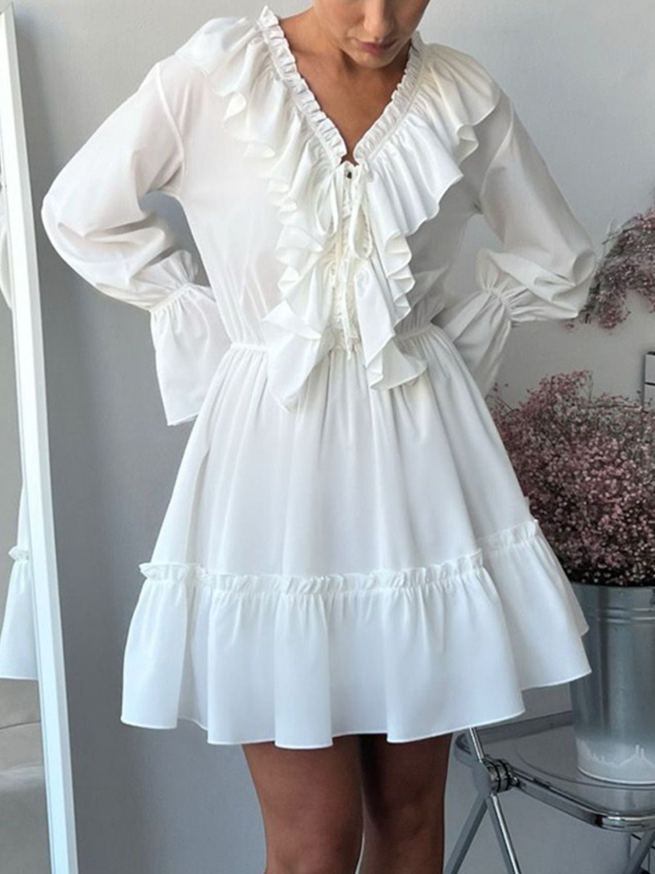 Ruffled Flounce Sleeve Mini Dress