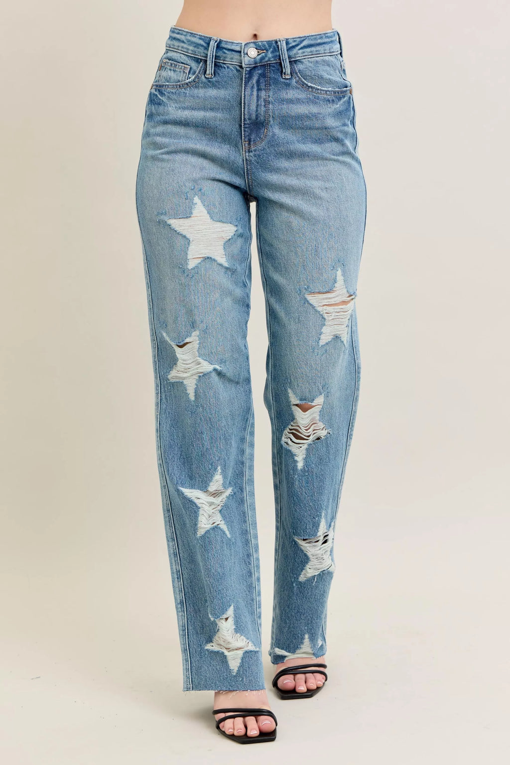 Judy Blue High Waist Rigid Magic Star Shaped Destroy 90's Straight Jeans 88915