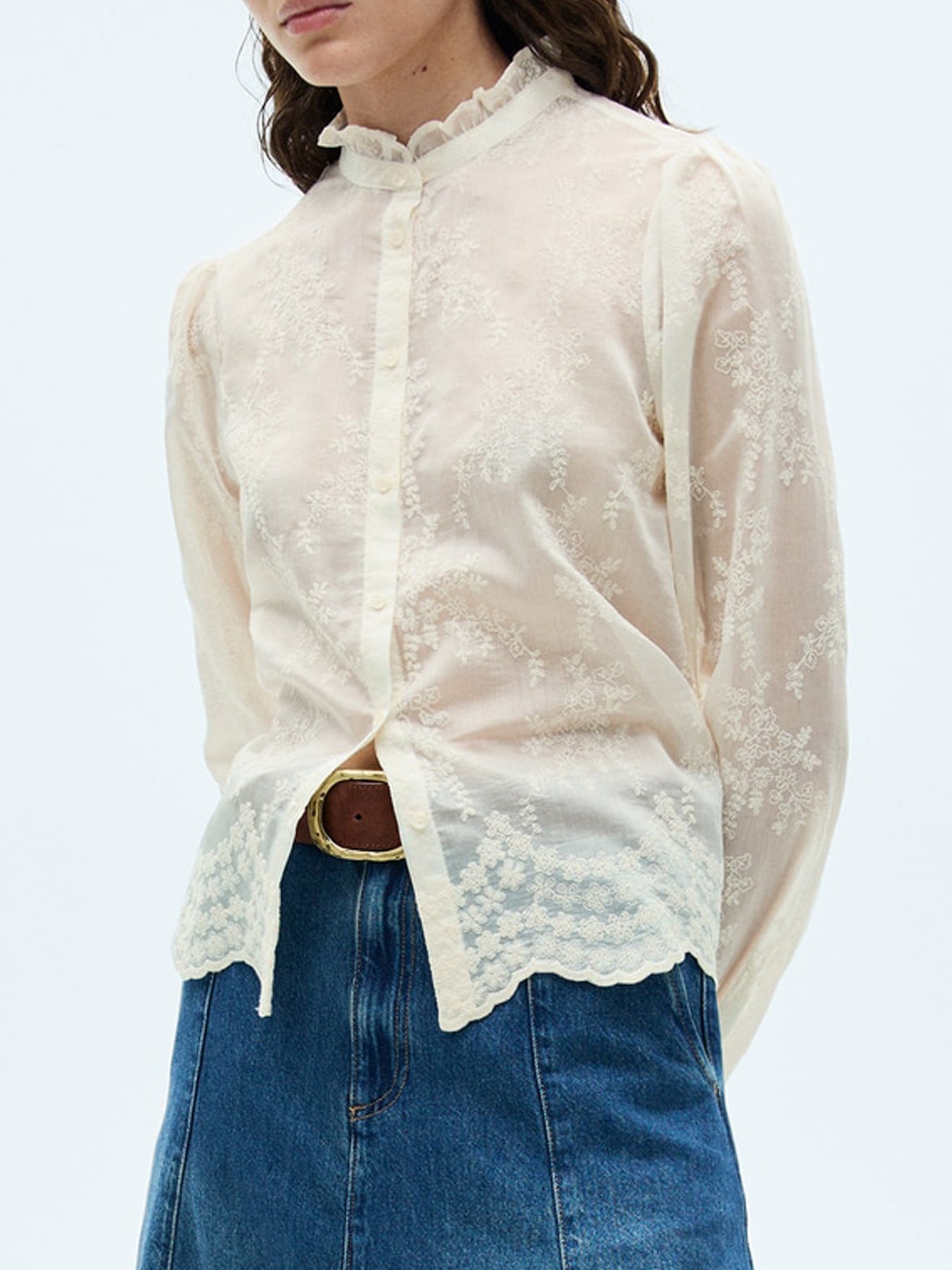 Lace Sheer Long Sleeve Shirt