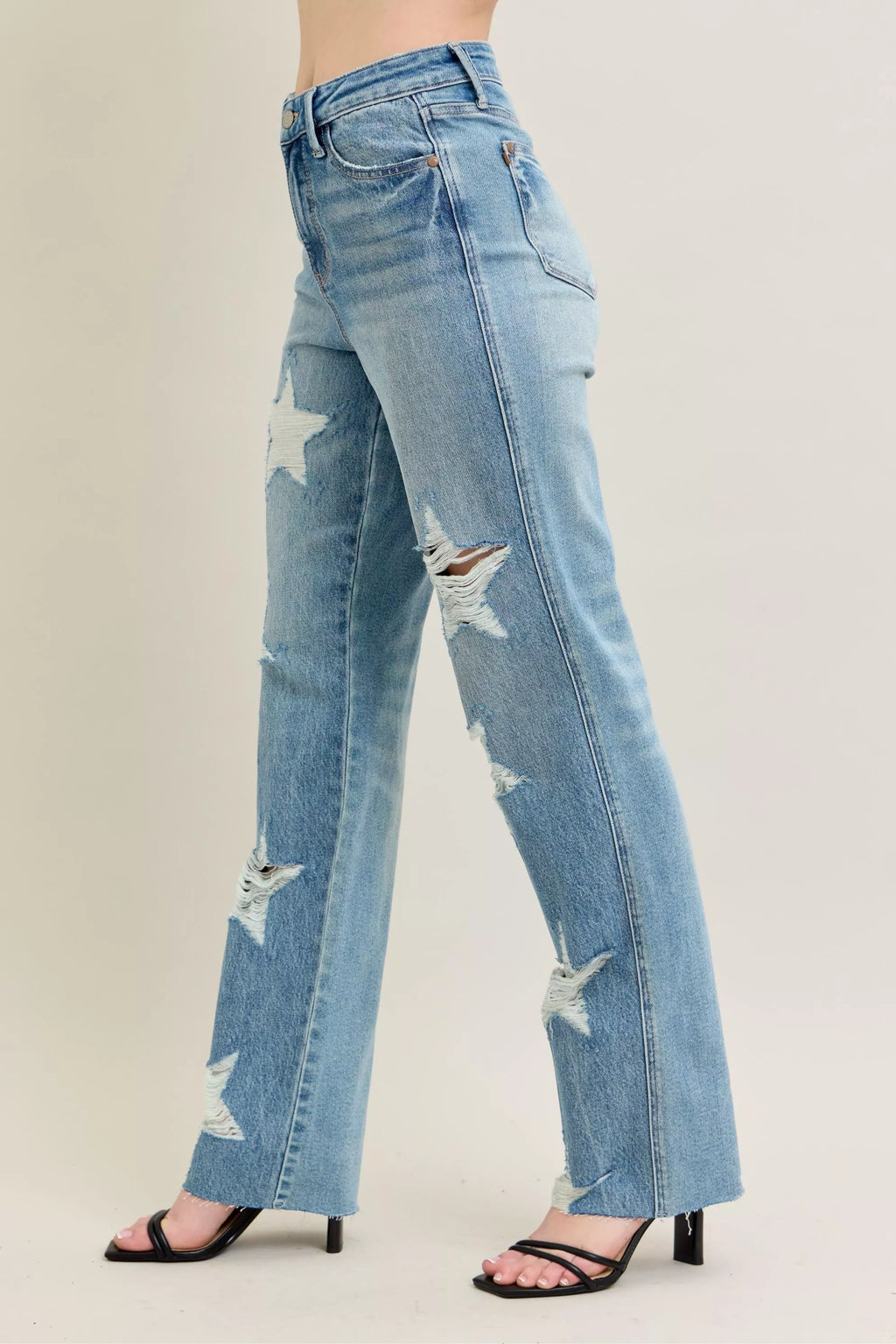 Judy Blue High Waist Rigid Magic Star Shaped Destroy 90's Straight Jeans 88915
