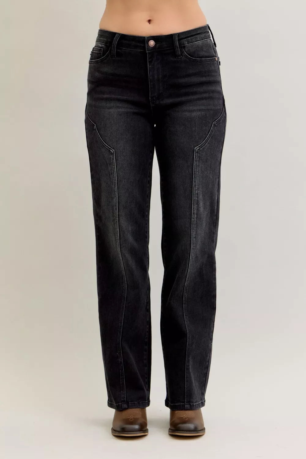 Judy Blue Mid Rise Straight Western Seam Detail Jeans BK