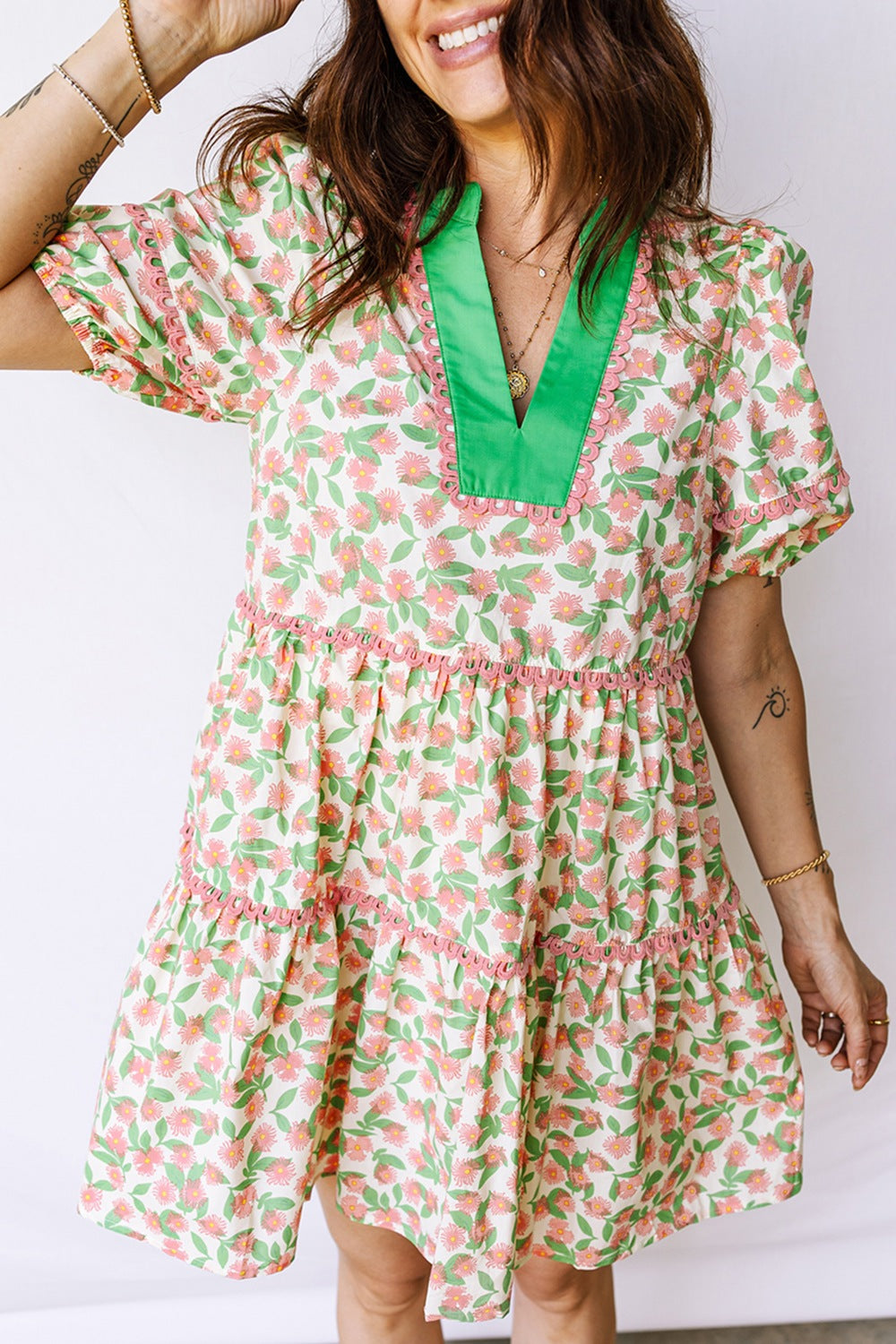 Floral Print Tiered Mini Dress Floral