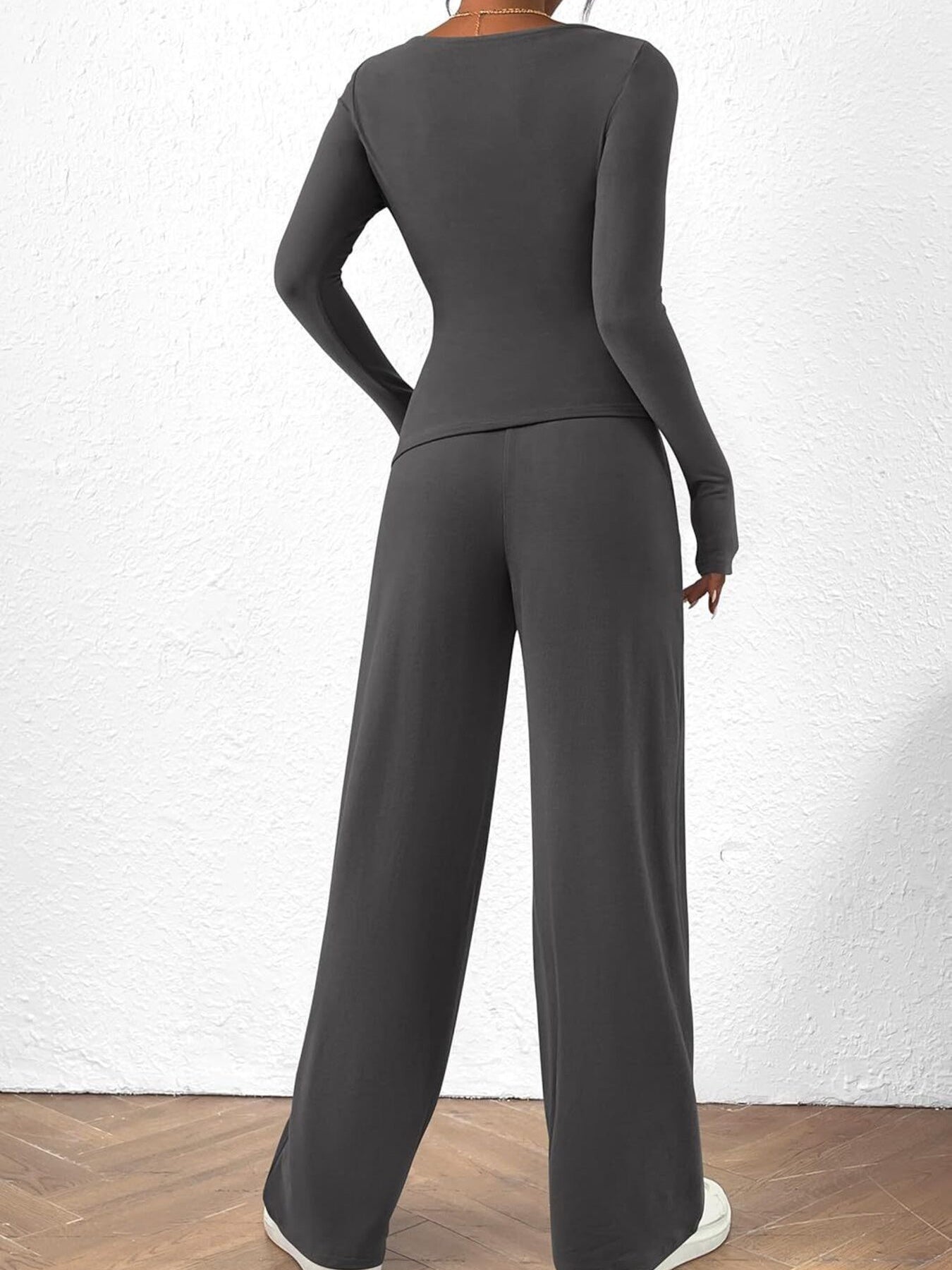 Round Neck Long Sleeve Top and Pants Set