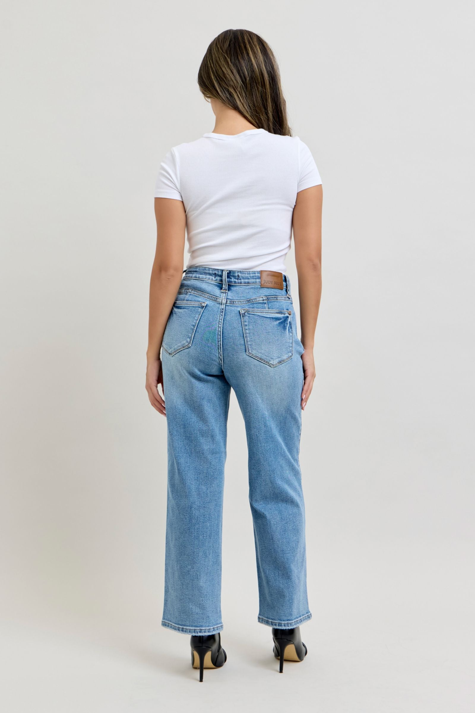 Judy Blue Mid Rise Tummy Control Vintage Wash Straight Denim Jeans 88943 - Petite
