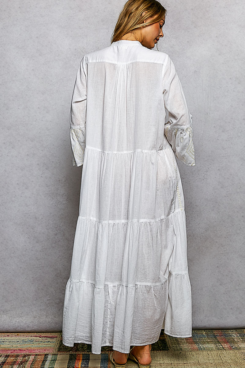 POL Embroidered Floral Tiered Maxi Dress