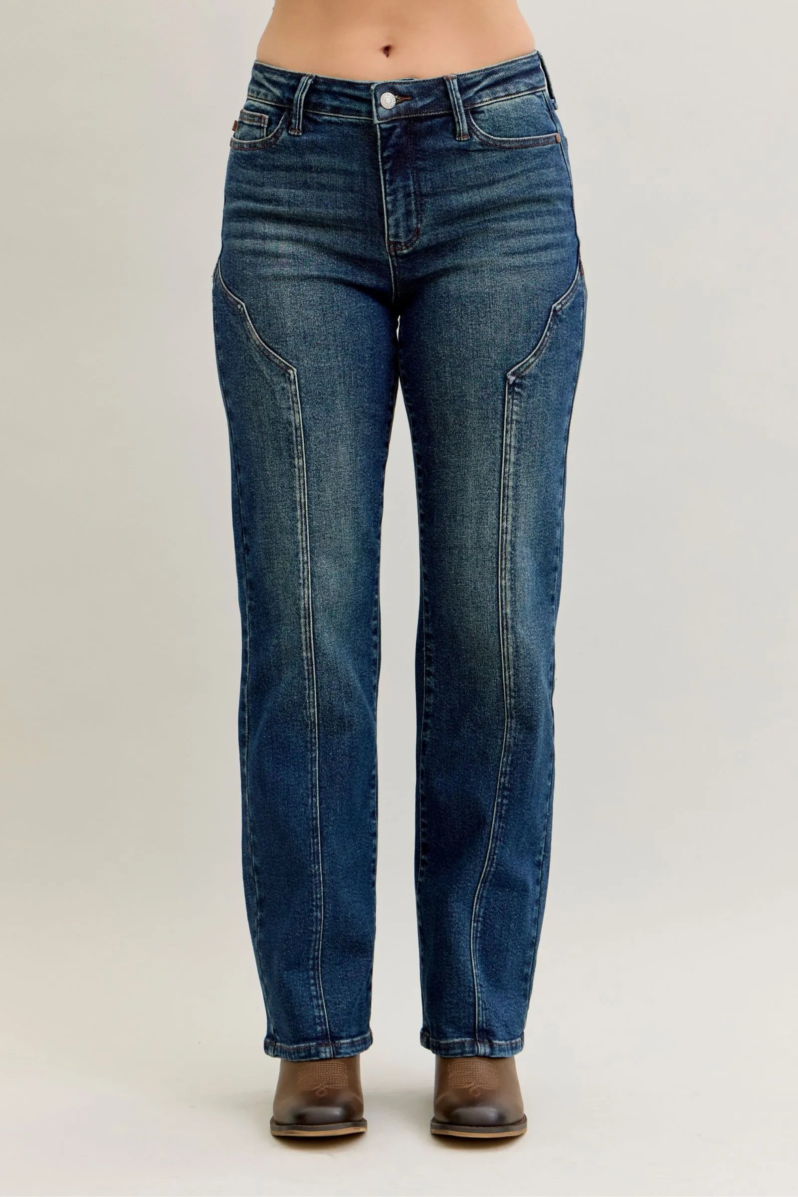 Judy Blue Full Size Seam Detail Straight Leg Jeans Plus Size Dark