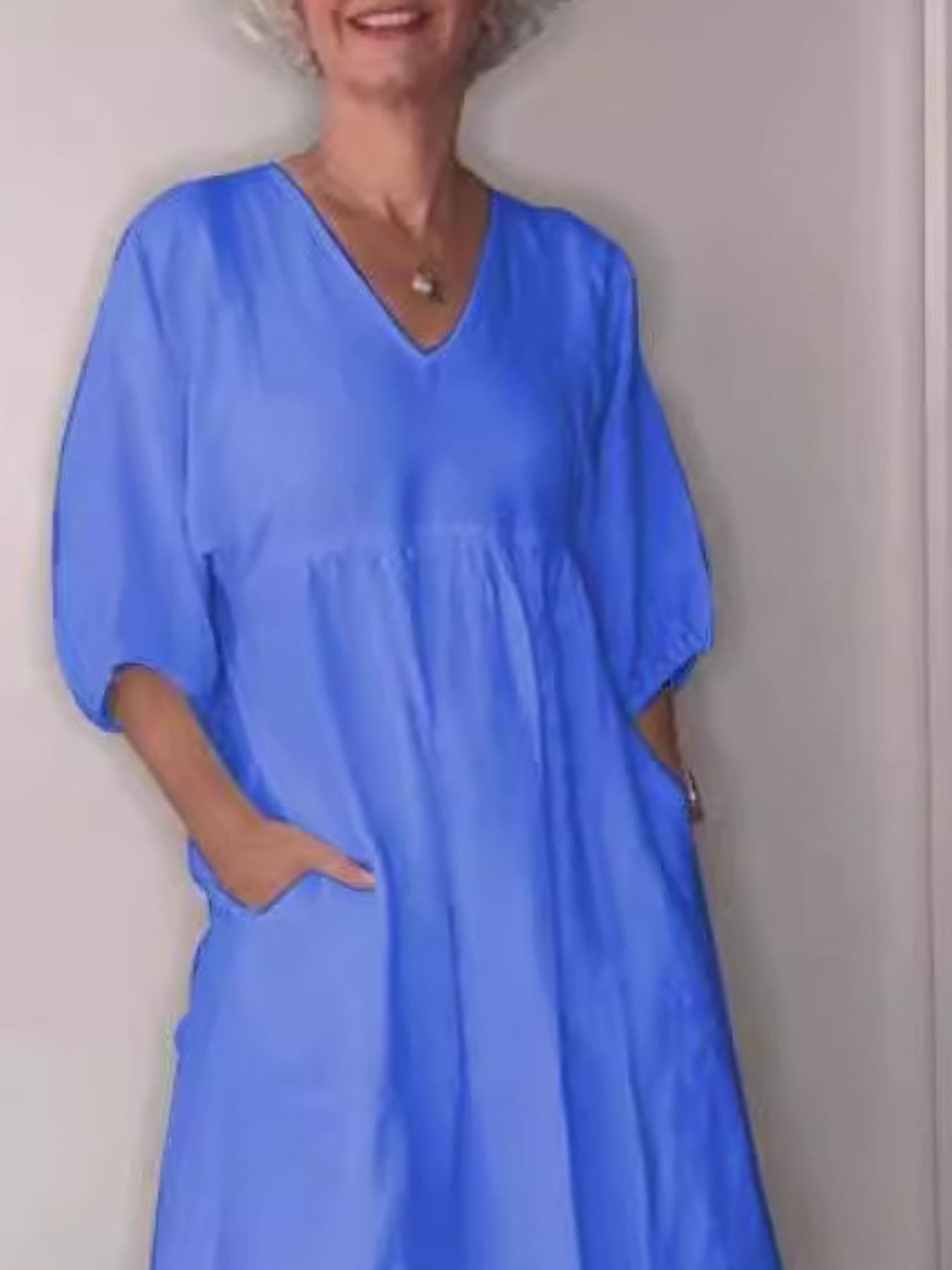 Full Size V-Neck Loose Fit Midi Dress with Pockets Plus Size