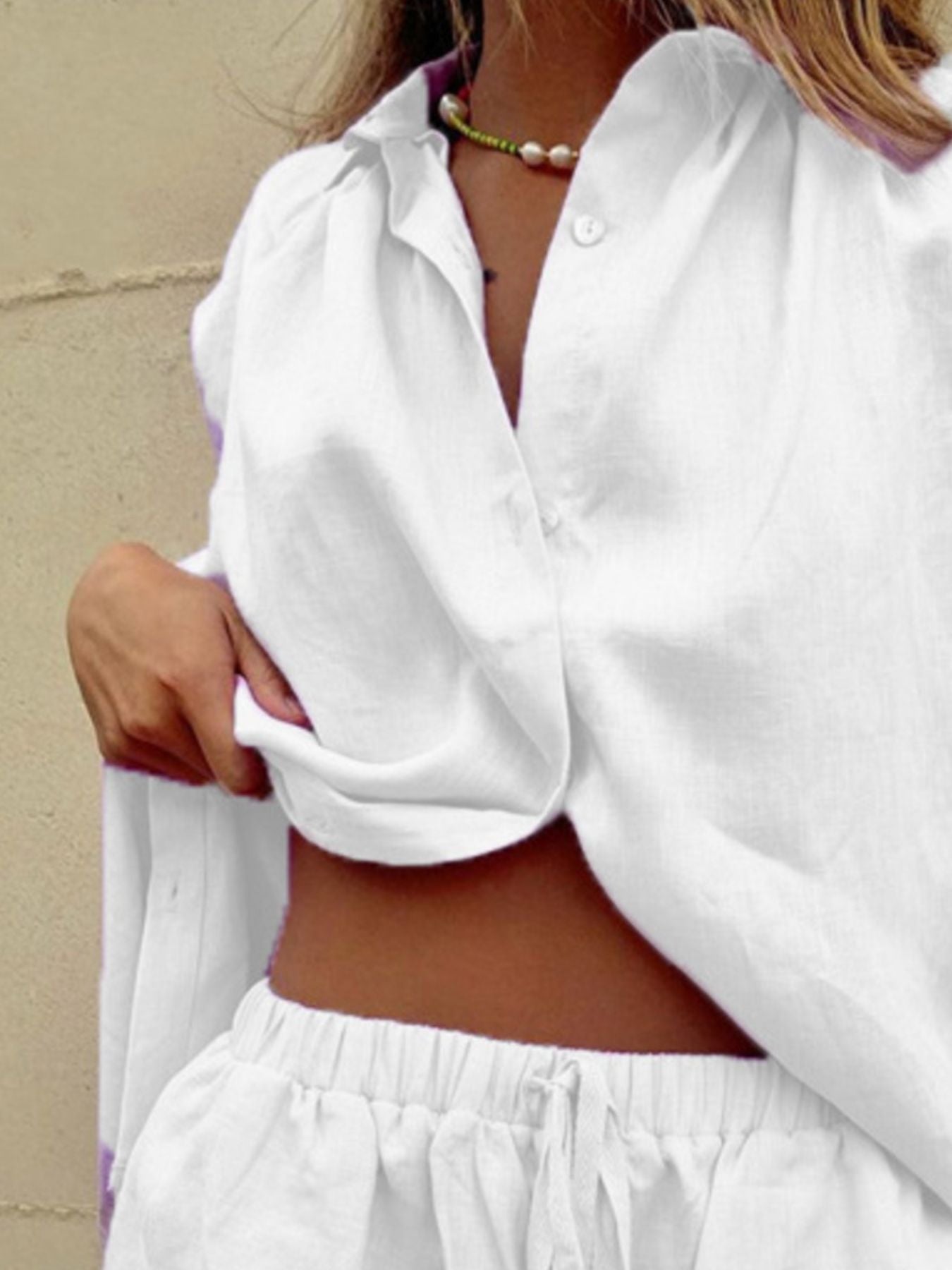 Button Up Shirt and Drawstring Shorts Set