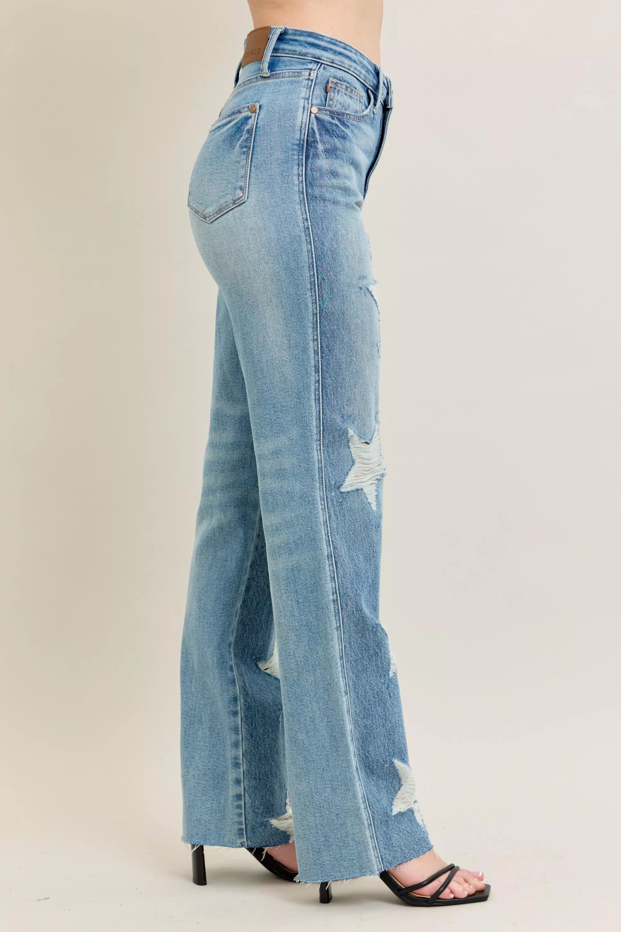 Judy Blue High Waist Rigid Magic Star Shaped Destroy 90's Straight Jeans 88915
