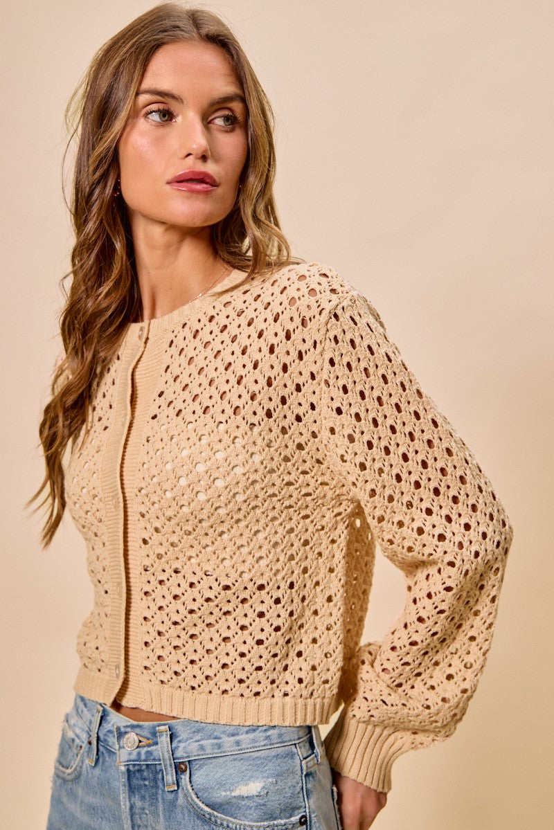 SO ME Open Knitted Button Down Cardigan Sweater Top