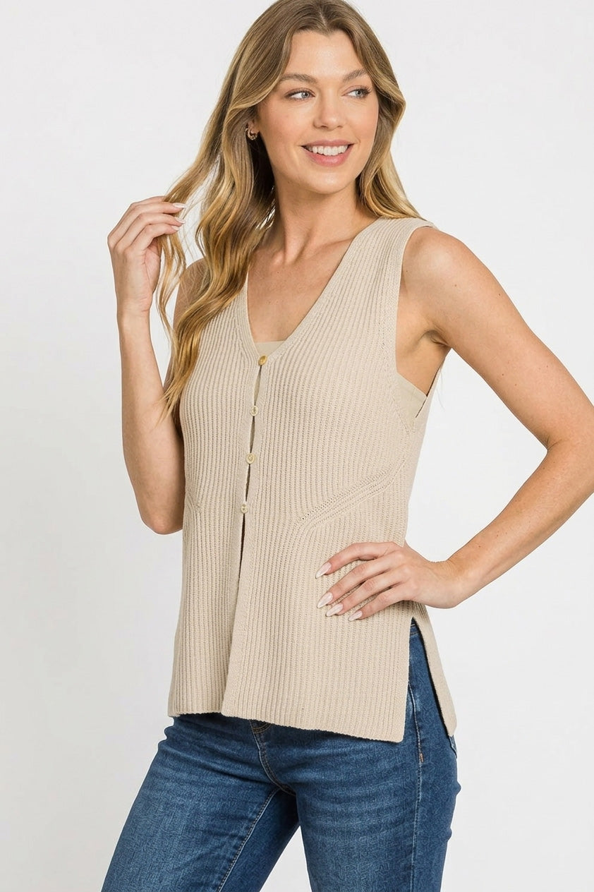 Zenana 4 Buttons Ribbed Sweater Vest
