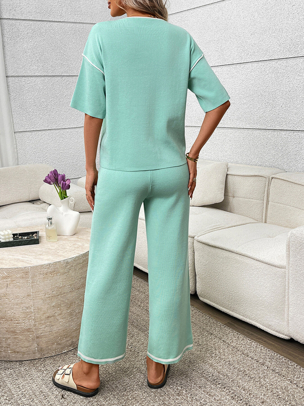 Round Neck Half Sleeve Top and Pants Set