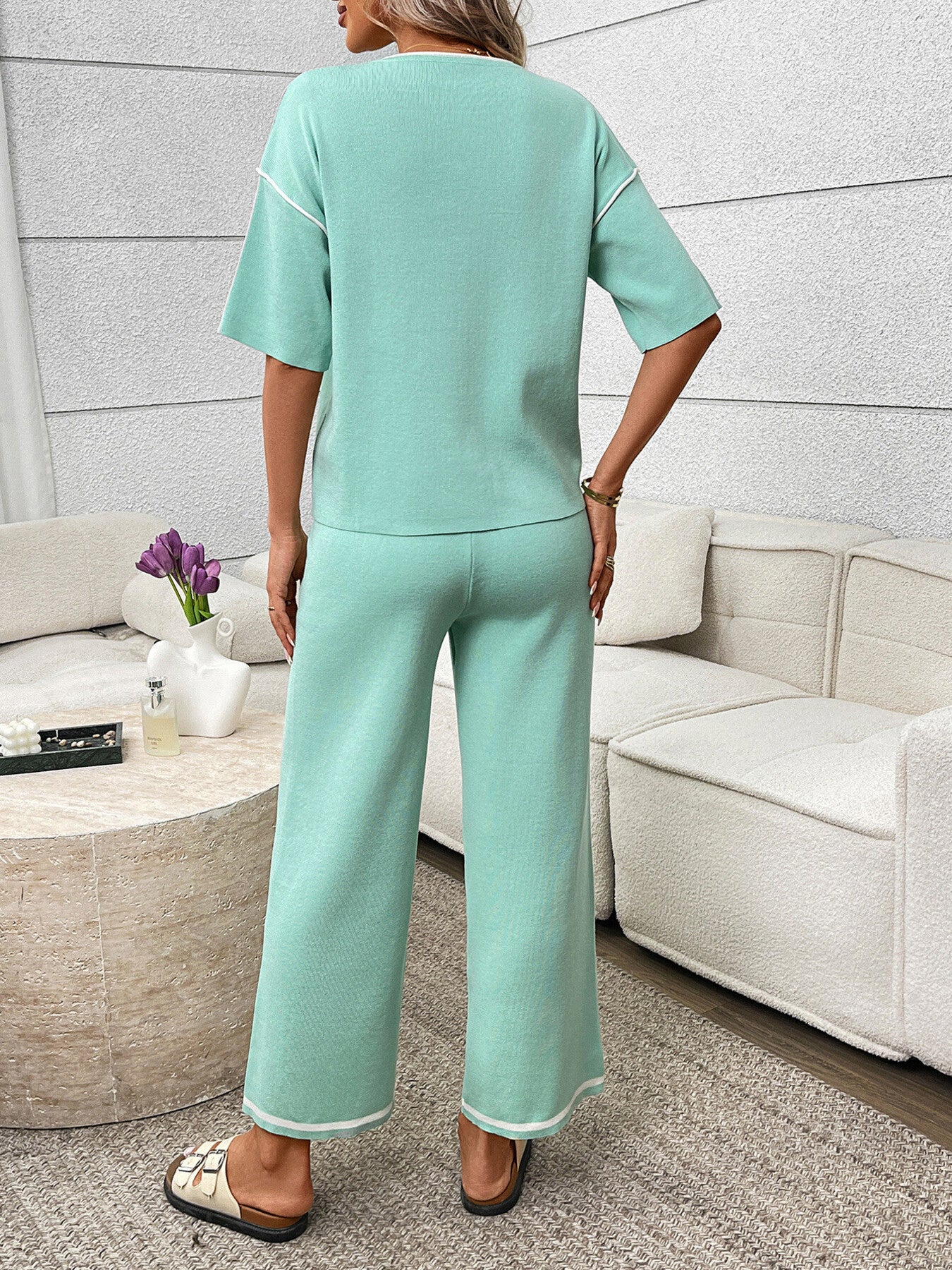 Round Neck Half Sleeve Top and Pants Set