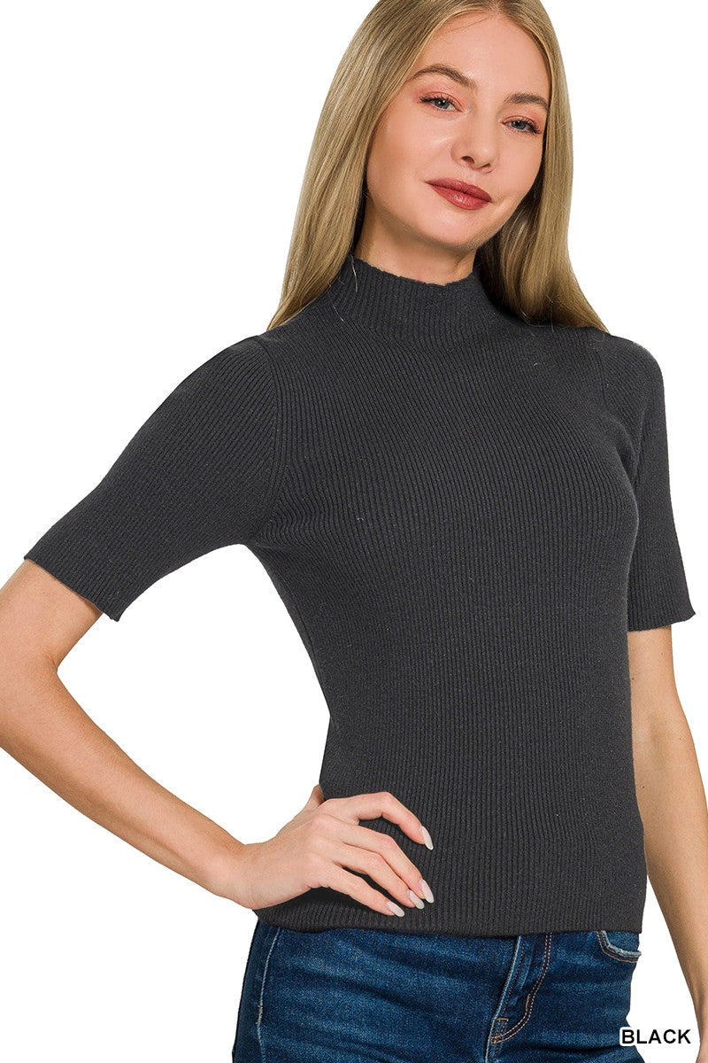 Zenana Viscose Ribbed Mock Neck Sweater BLACK