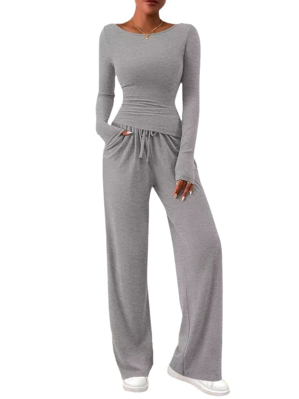 Round Neck Long Sleeve Top and Pants Set