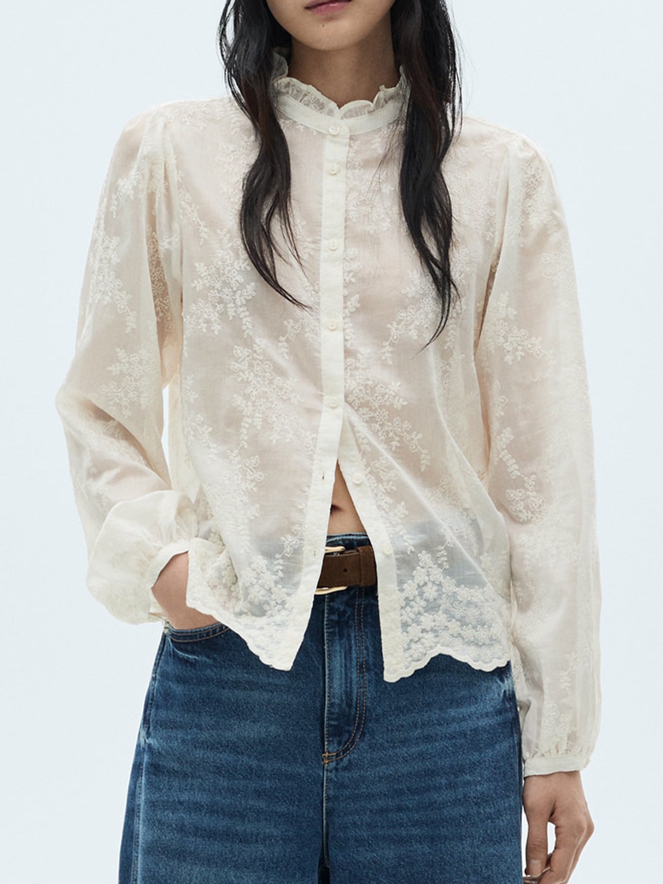 Lace Sheer Long Sleeve Shirt
